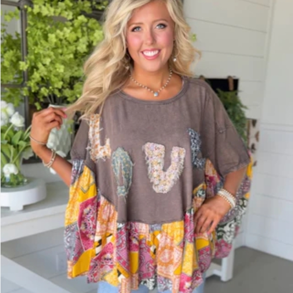 Oli & Hali Plaid Print Patchwork Oversize Pincho Top